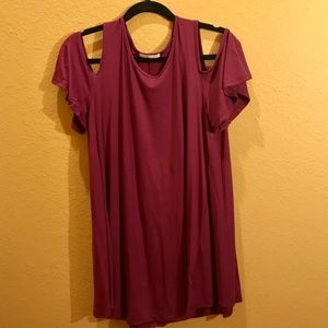 Cold Shoulder Tunic Length Top Eggplant Size L